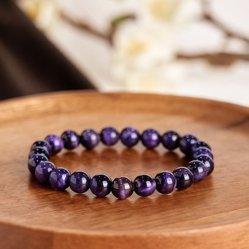 Natural Purple Tiger Eye Beaded Energy Tool Bracelet