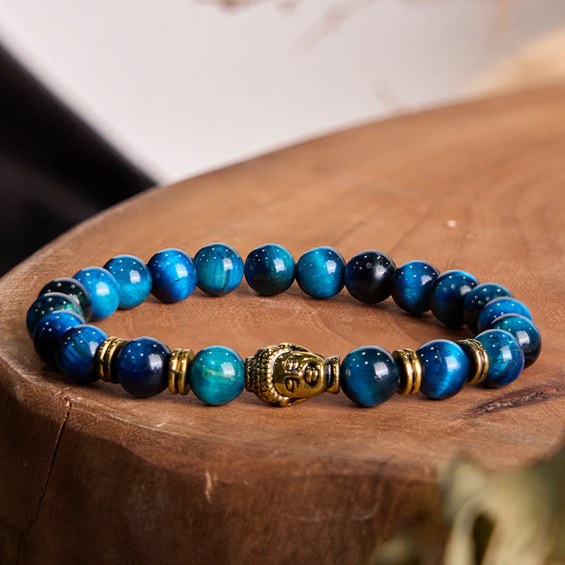 Vibrant Tiger Eye Beaded Bracelet with Buddha Head Charm