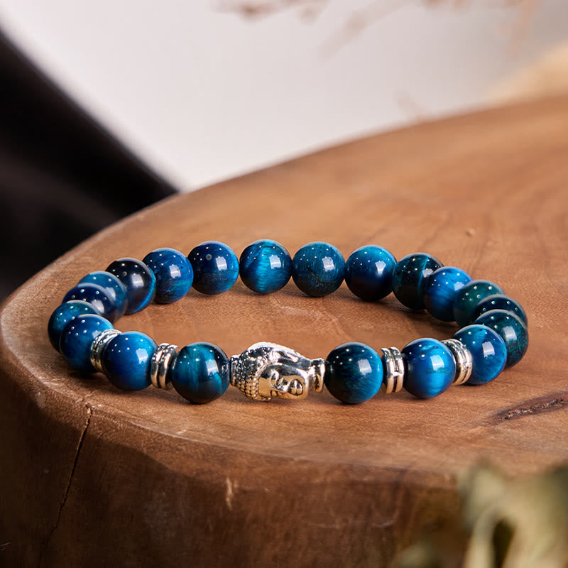 Blue Green Red Tiger Eye Buddha Head Balance Bracelet