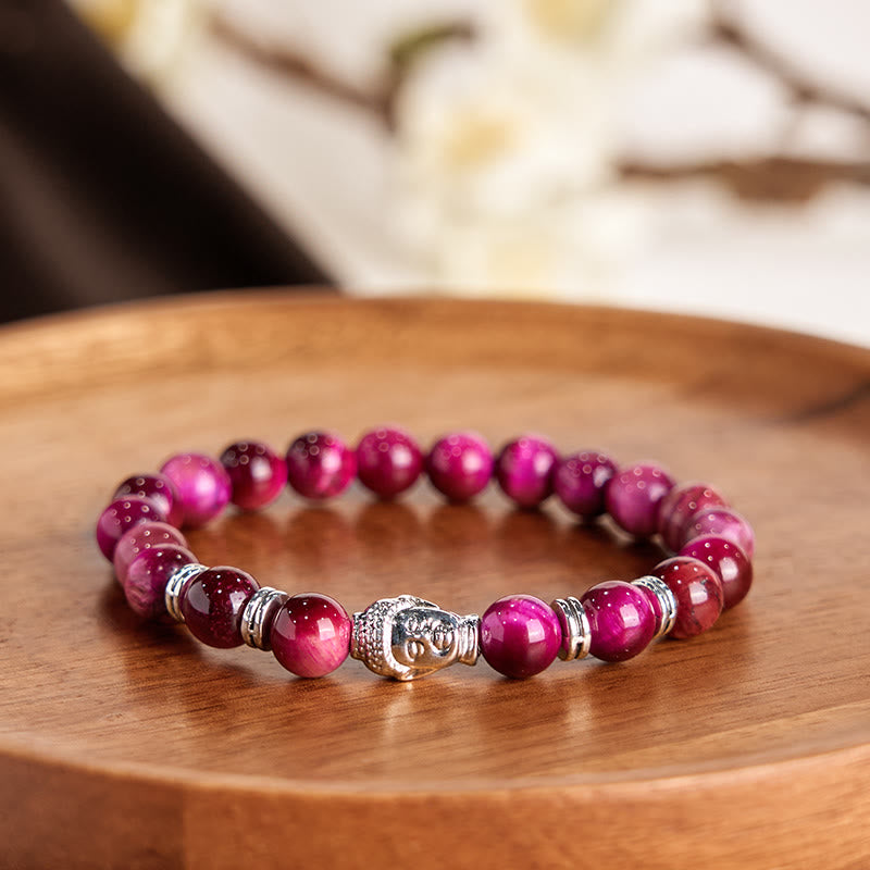Blue Green Red Tiger Eye Buddha Head Balance Bracelet