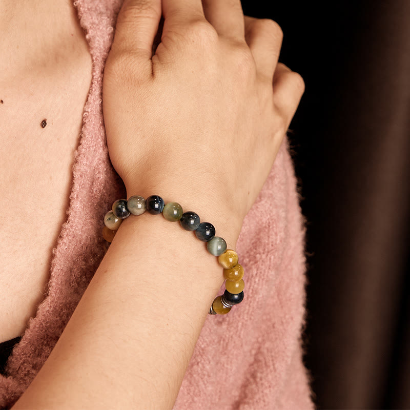 Blue Green Red Tiger Eye Buddha Head Balance Bracelet