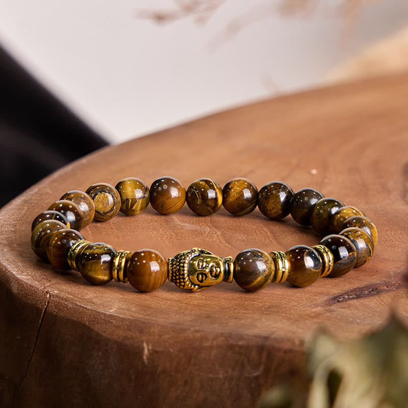 Vibrant Tiger Eye Beaded Bracelet with Buddha Head Charm