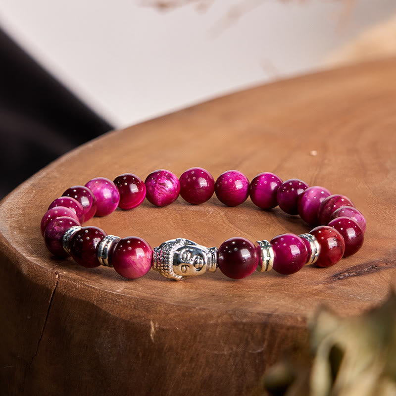 Blue Green Red Tiger Eye Buddha Head Balance Bracelet