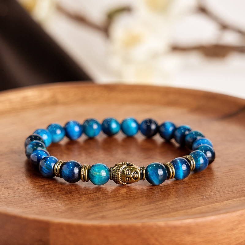 Blue Green Red Tiger Eye Buddha Head Balance Bracelet