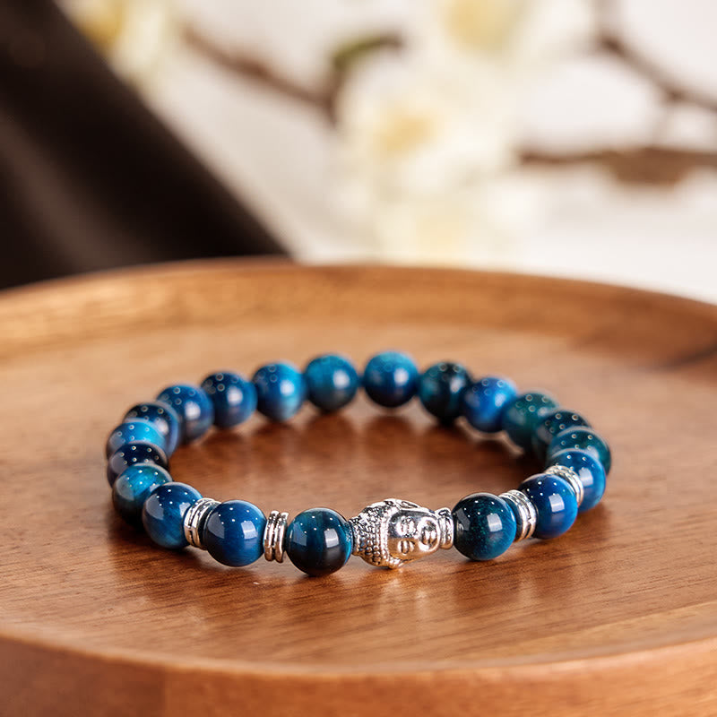 Blue Green Red Tiger Eye Buddha Head Balance Bracelet