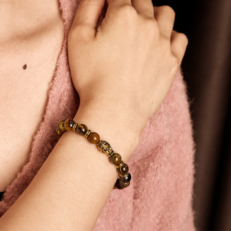 Blue Green Red Tiger Eye Buddha Head Balance Bracelet