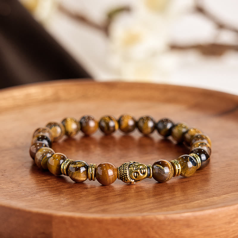 Blue Green Red Tiger Eye Buddha Head Balance Bracelet