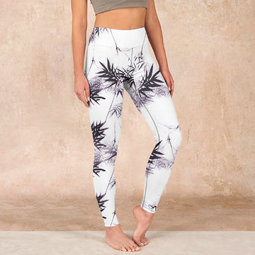 White Black Bamboo Exercise Leggings Women's Yoga Pants