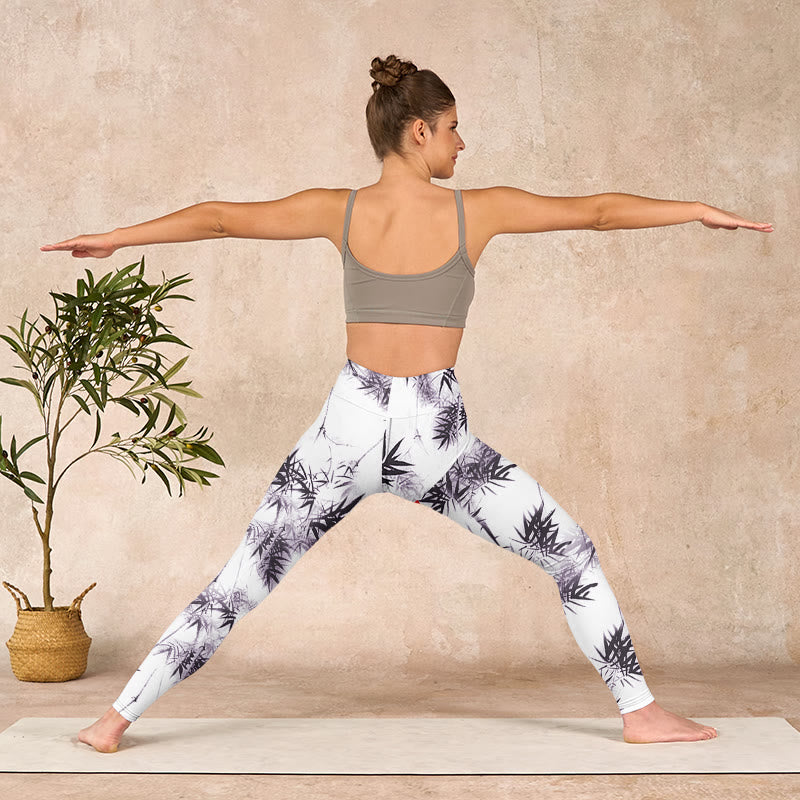 White Black Bamboo Exercise Leggings Women's Yoga Pants
