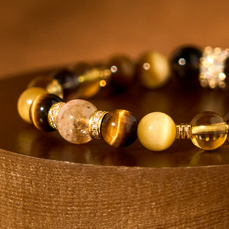 Citrine Topaz Smoky Quartz & Tiger Eye Beaded Gemstone Energy Bracelet