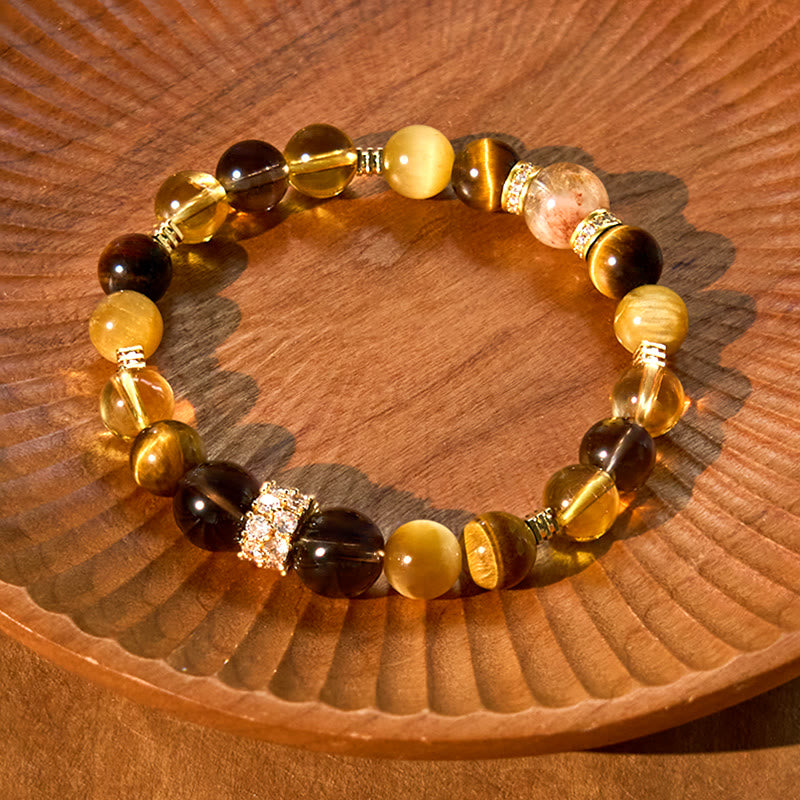Citrine Topaz Smoky Quartz & Tiger Eye Beaded Gemstone Energy Bracelet