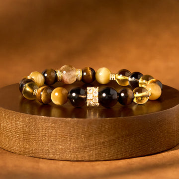 Citrine Topaz Smoky Quartz & Tiger Eye Beaded Gemstone Energy Bracelet