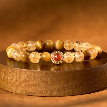 Red Agate Tiger Eye Citrine Gold & Copper Accented Energy Bracelet