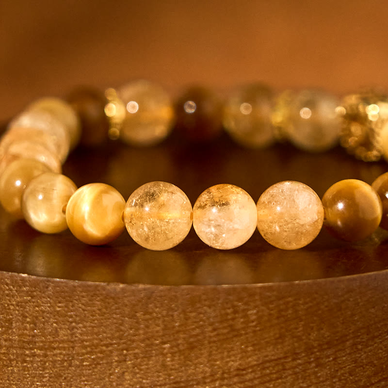 Red Agate Tiger Eye Citrine Gold & Copper Accented Energy Bracelet