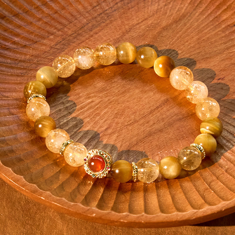 Red Agate Tiger Eye Citrine Gold & Copper Accented Energy Bracelet