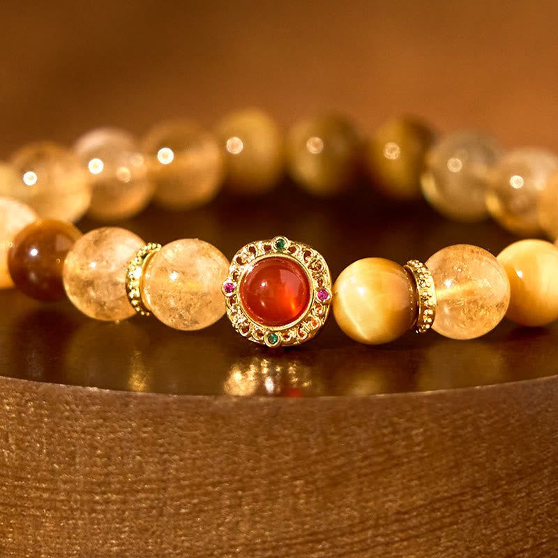 Red Agate Tiger Eye Citrine Gold & Copper Accented Energy Bracelet