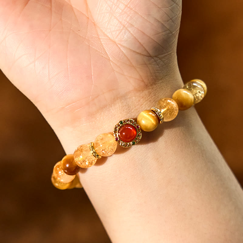 Red Agate Tiger Eye Citrine Gold & Copper Accented Energy Bracelet