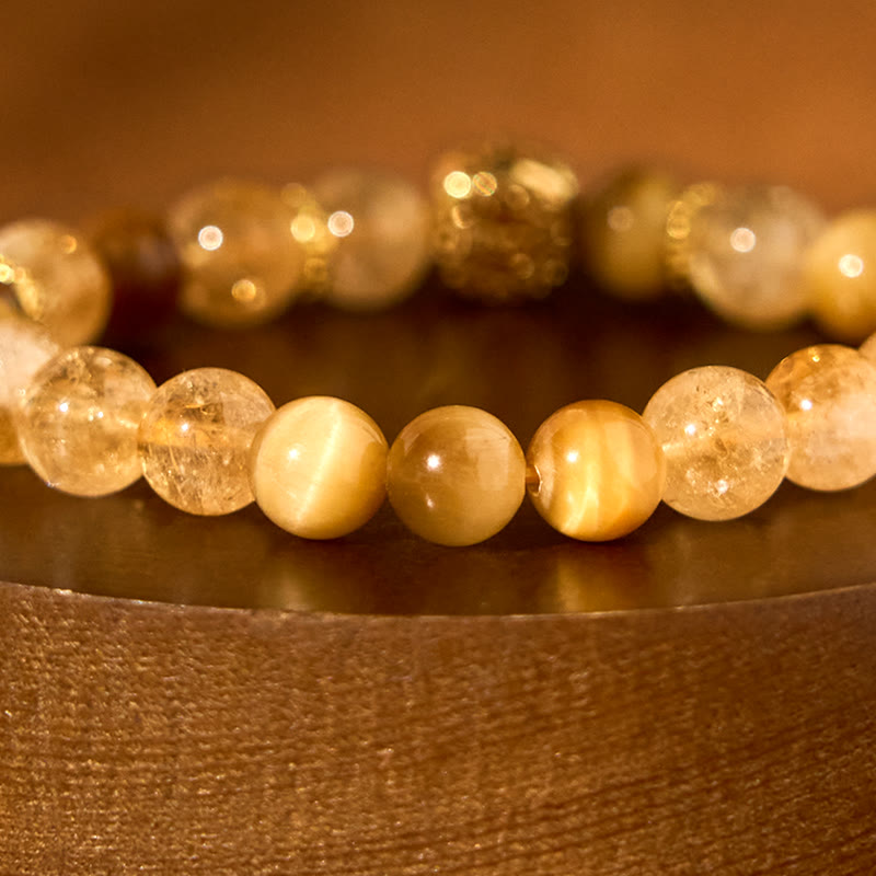 Red Agate Tiger Eye Citrine Gold & Copper Accented Energy Bracelet