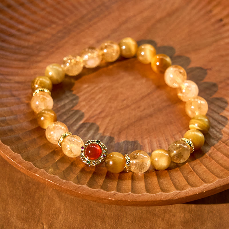 Red Agate Tiger Eye Citrine Gold & Copper Accented Energy Bracelet