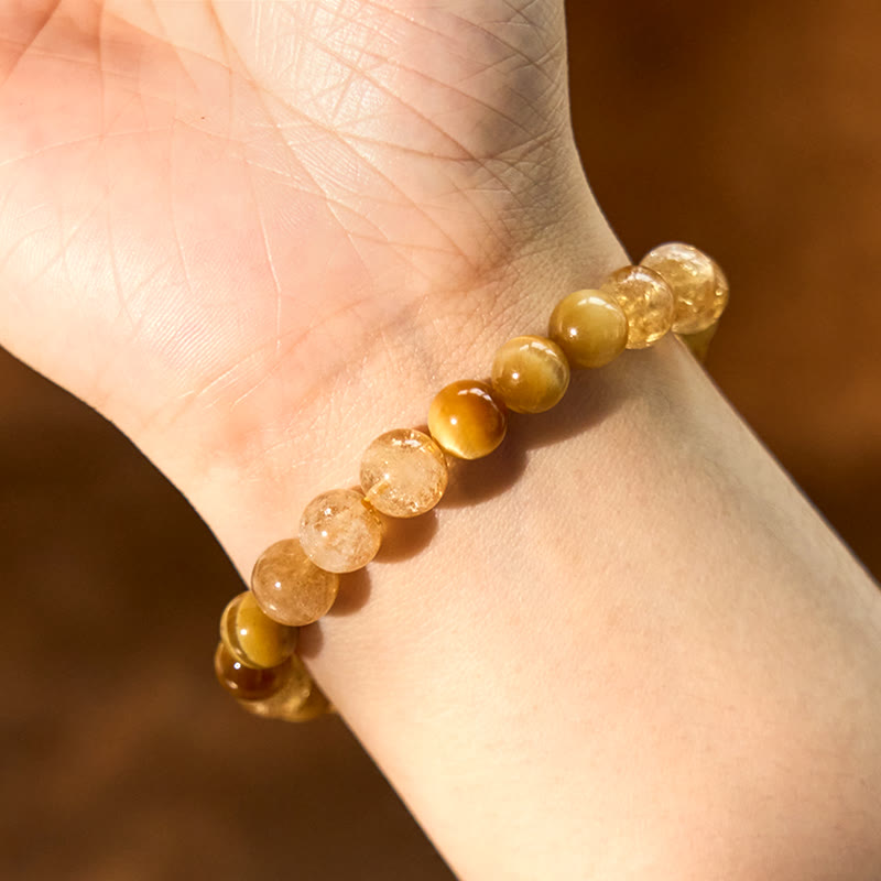 Red Agate Tiger Eye Citrine Gold & Copper Accented Energy Bracelet