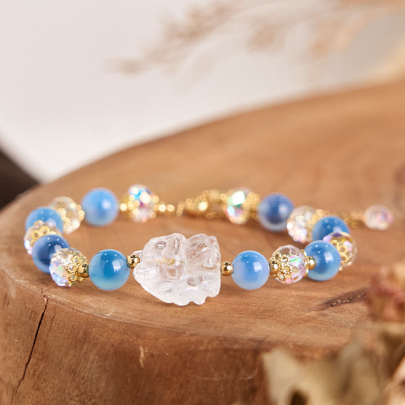 Natural Blue Candy Agate White Crystal Nine Tailed Fox Harmony Bracelet