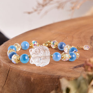 Natural Blue Candy Agate White Crystal Nine Tailed Fox Harmony Bracelet