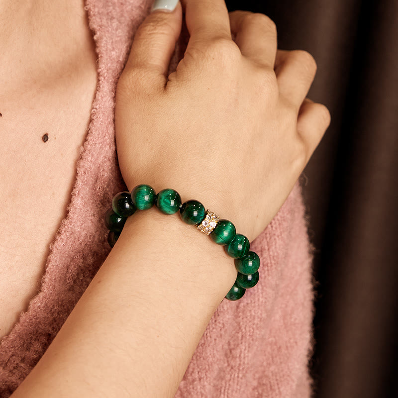 Natural Polished Green Tiger Eye Grounding Bead Bracelet