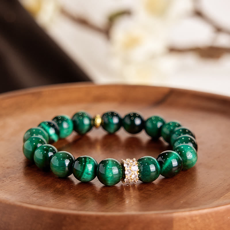 Natural Polished Green Tiger Eye Grounding Bead Bracelet