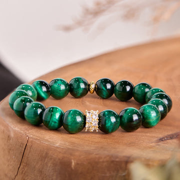 Natural Polished Green Tiger Eye Grounding Bead Bracelet