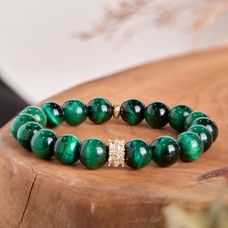 Natural Polished Green Tiger Eye Grounding Bead Bracelet
