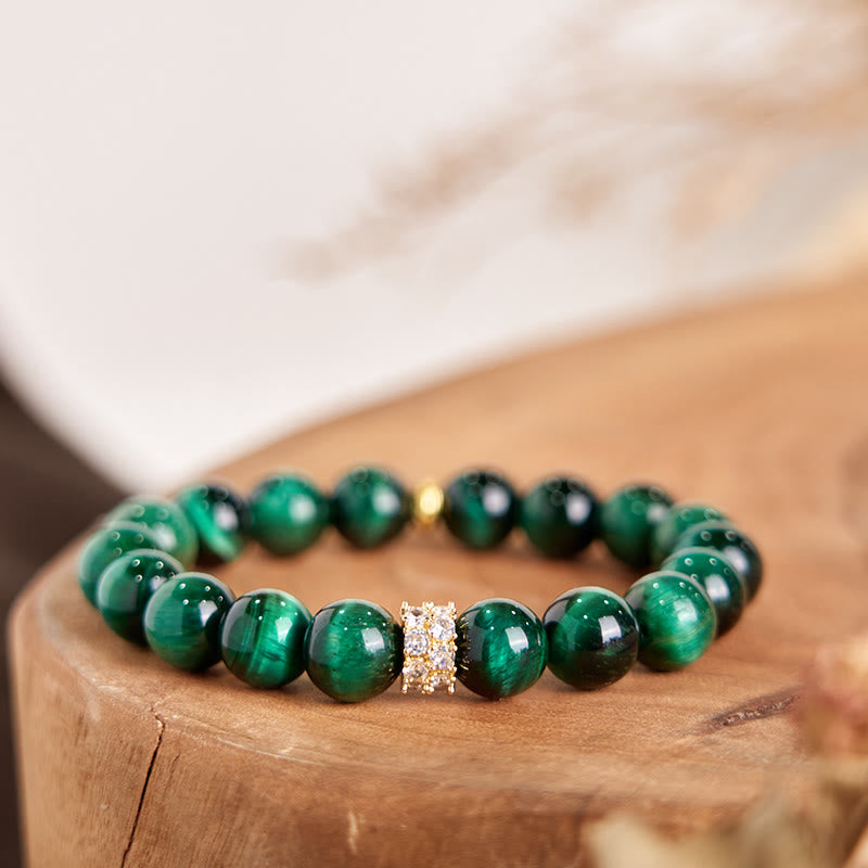 Polished Green Tiger Eye Natural Stone Bead Bracelet
