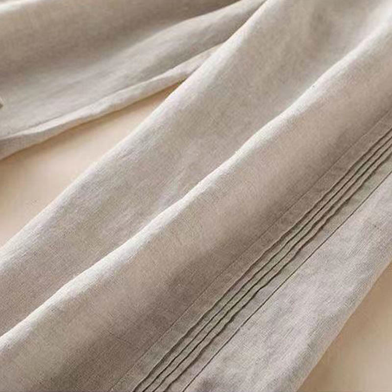 Casual Plain Color Side Pleats Cotton Linen Women's Wide Leg Pants With Pockets
