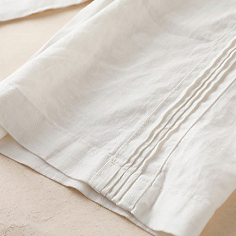 Casual Plain Color Side Pleats Cotton Linen Women's Wide Leg Pants With Pockets