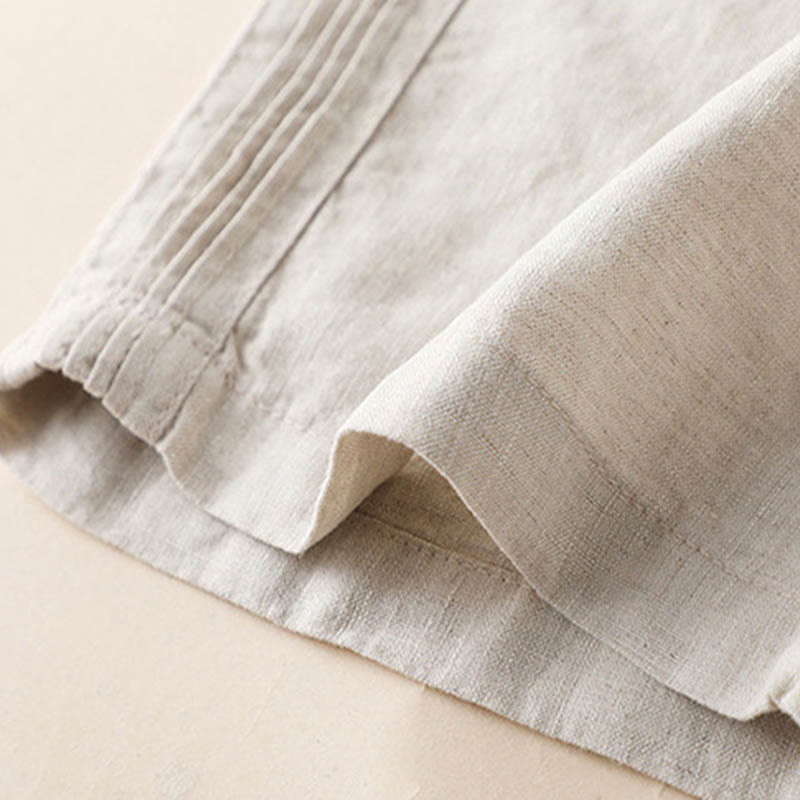 Casual Plain Color Side Pleats Cotton Linen Women's Wide Leg Pants With Pockets