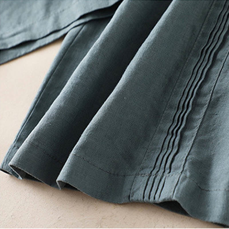 Casual Plain Color Side Pleats Cotton Linen Women's Wide Leg Pants With Pockets