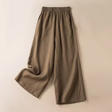 Casual Solid Color Cotton Linen Women's Wide Leg Pants With Pockets