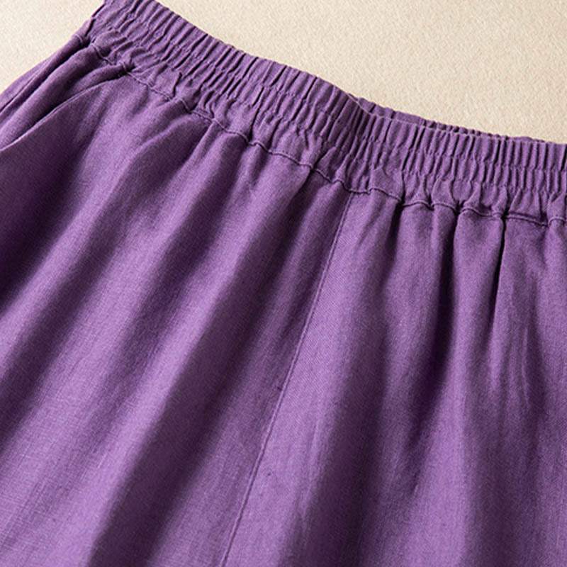 Casual Solid Color Cotton Linen Women's Wide Leg Pants With Pockets