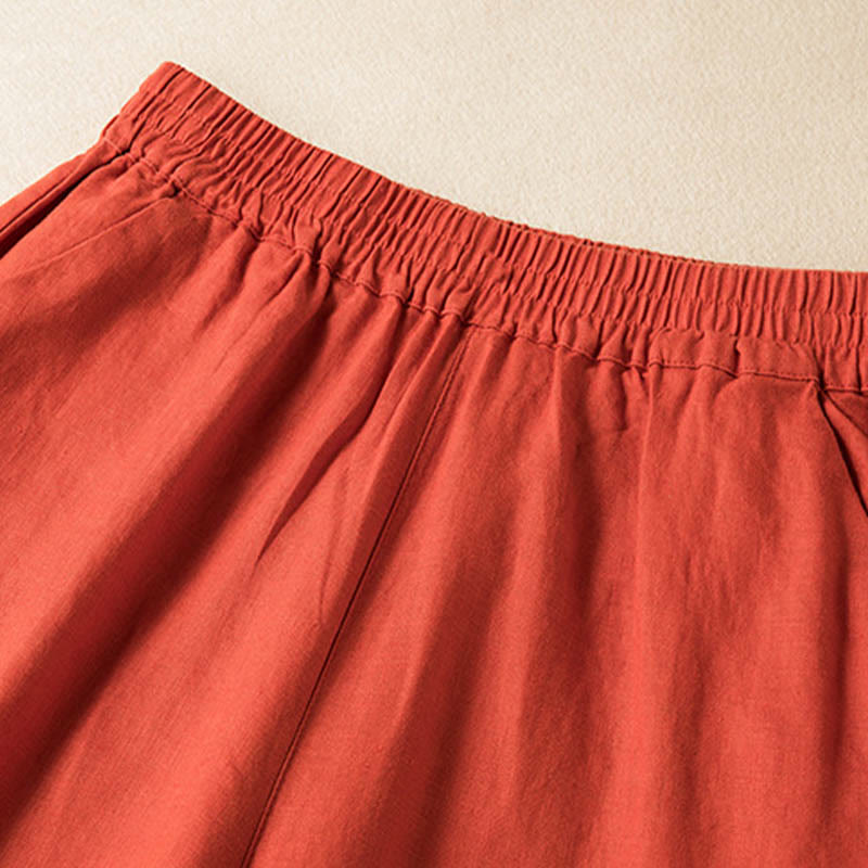 Casual Solid Color Cotton Linen Women's Wide Leg Pants With Pockets