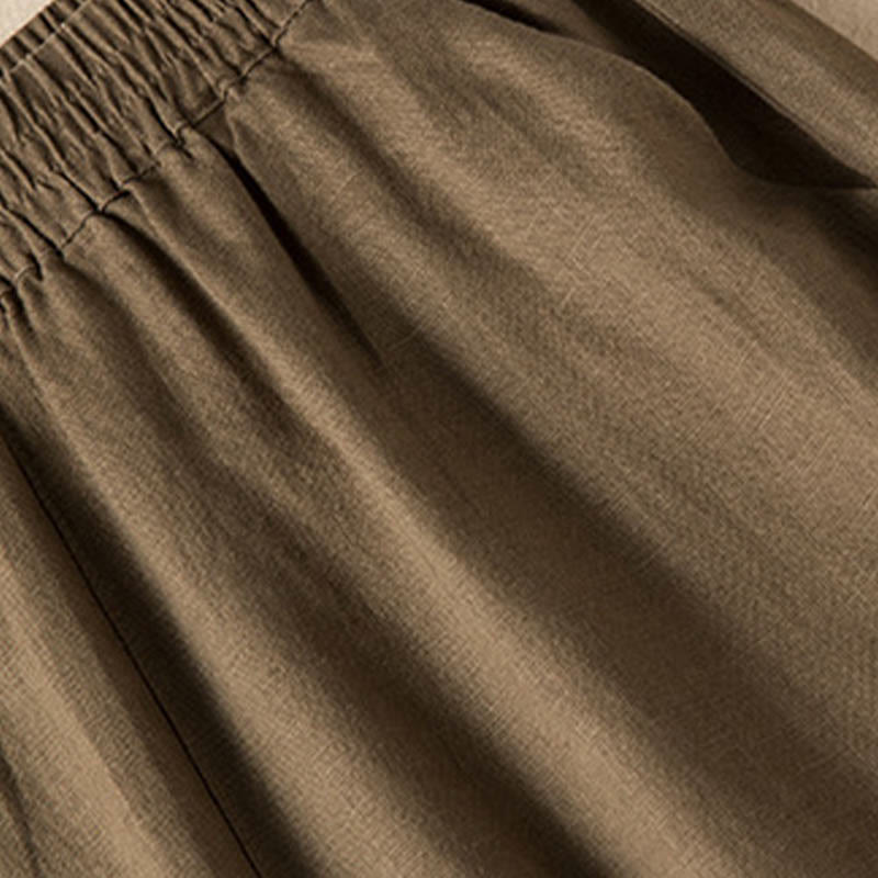 Casual Solid Color Cotton Linen Women's Wide Leg Pants With Pockets