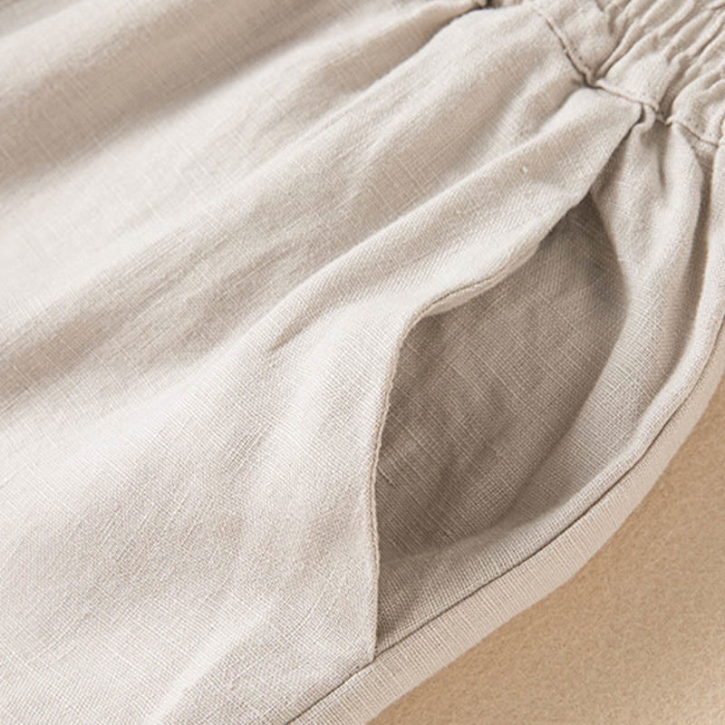 Casual Solid Color Cotton Linen Women's Wide Leg Pants With Pockets