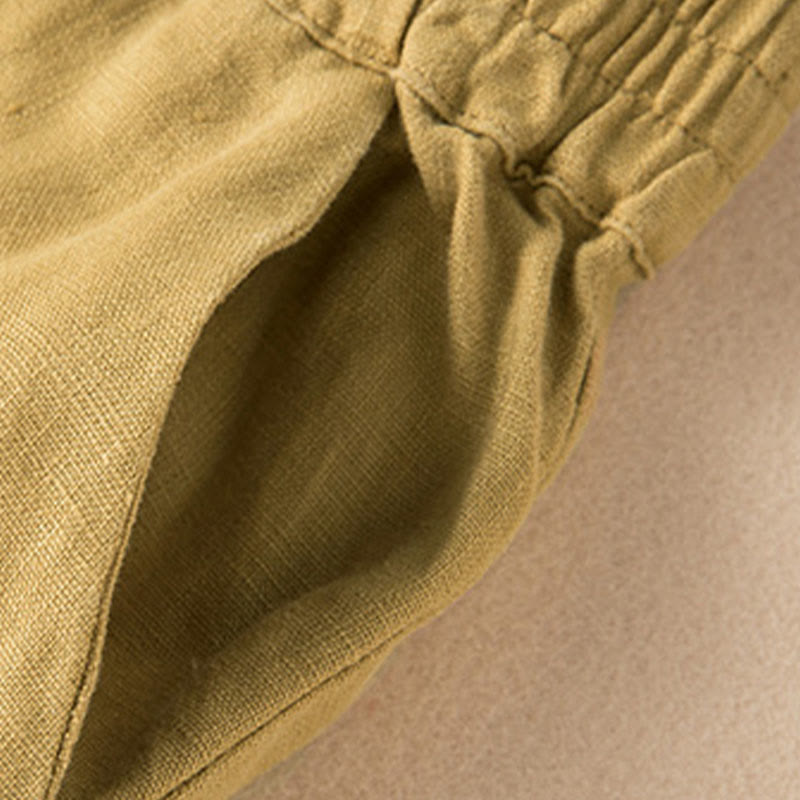 Casual Solid Color Cotton Linen Women's Wide Leg Pants With Pockets