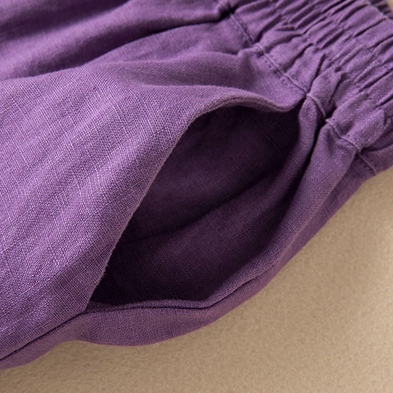 Casual Solid Color Cotton Linen Women's Wide Leg Pants With Pockets
