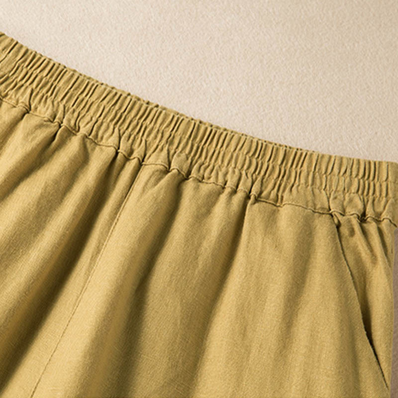 Casual Solid Color Cotton Linen Women's Wide Leg Pants With Pockets