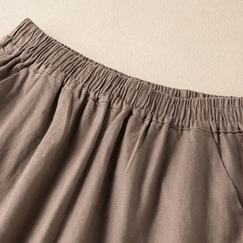 Casual Solid Color Cotton Linen Women's Wide Leg Pants With Pockets