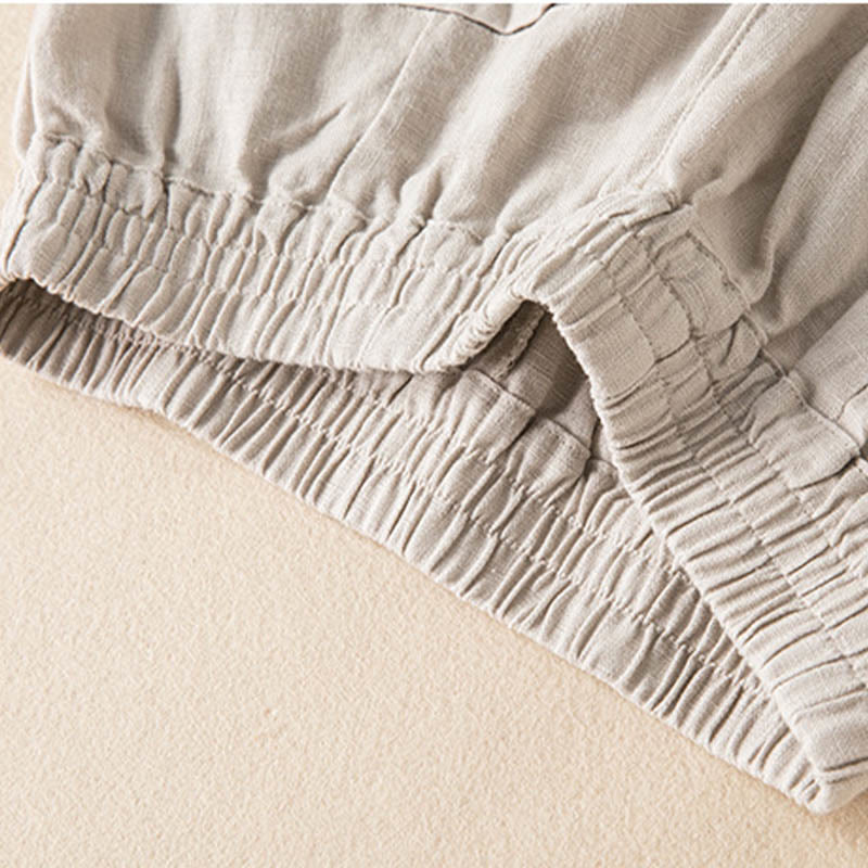 Casual Solid Color Cotton Linen Women's Wide Leg Pants With Pockets