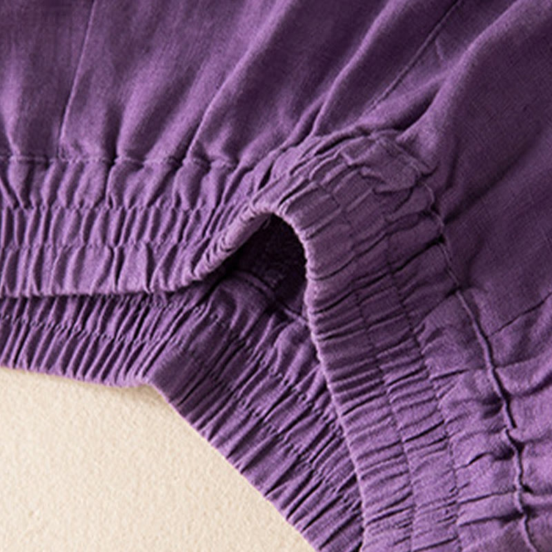 Casual Solid Color Cotton Linen Women's Wide Leg Pants With Pockets