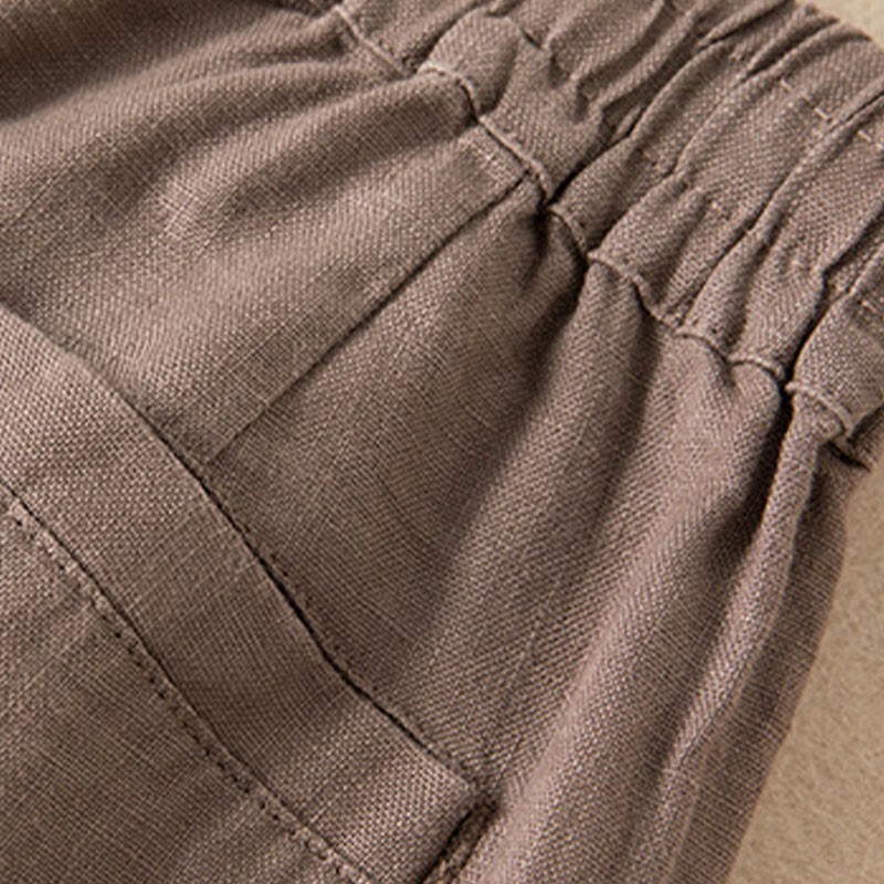 Casual Solid Color Cotton Linen Women's Wide Leg Pants With Pockets