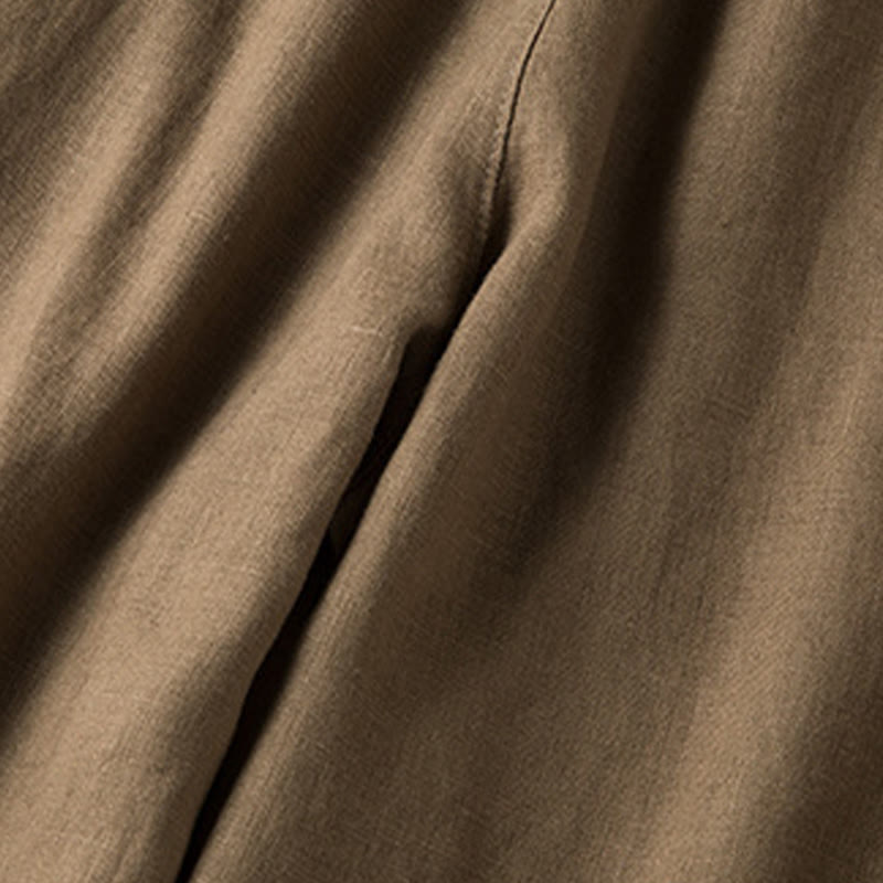 Casual Solid Color Cotton Linen Women's Wide Leg Pants With Pockets