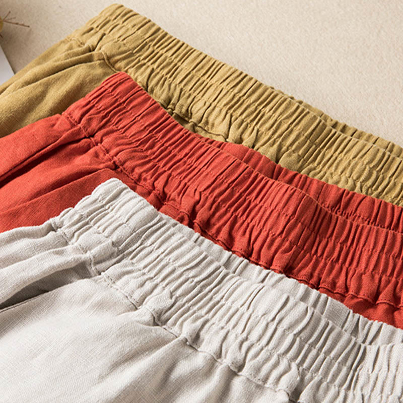 Casual Solid Color Cotton Linen Women's Wide Leg Pants With Pockets