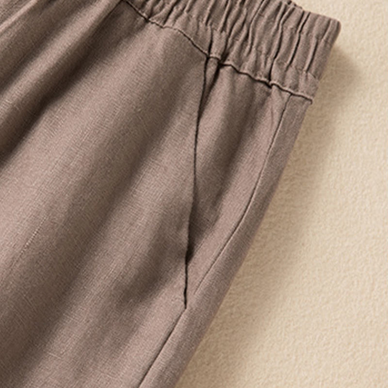 Casual Solid Color Cotton Linen Women's Wide Leg Pants With Pockets